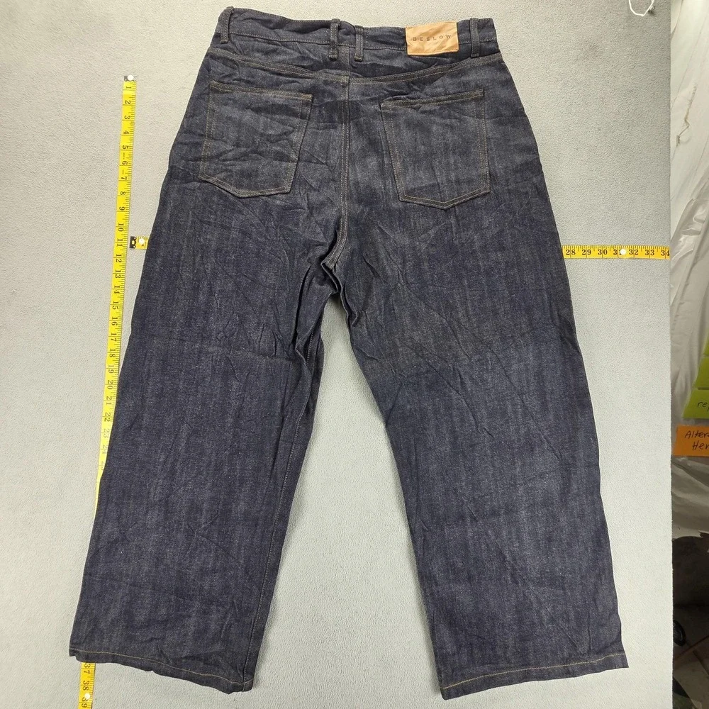Beslow Jeans Mens Blue Selvedge Baggy Wide Leg Y2K Skater Hip Hop Fits 34x28